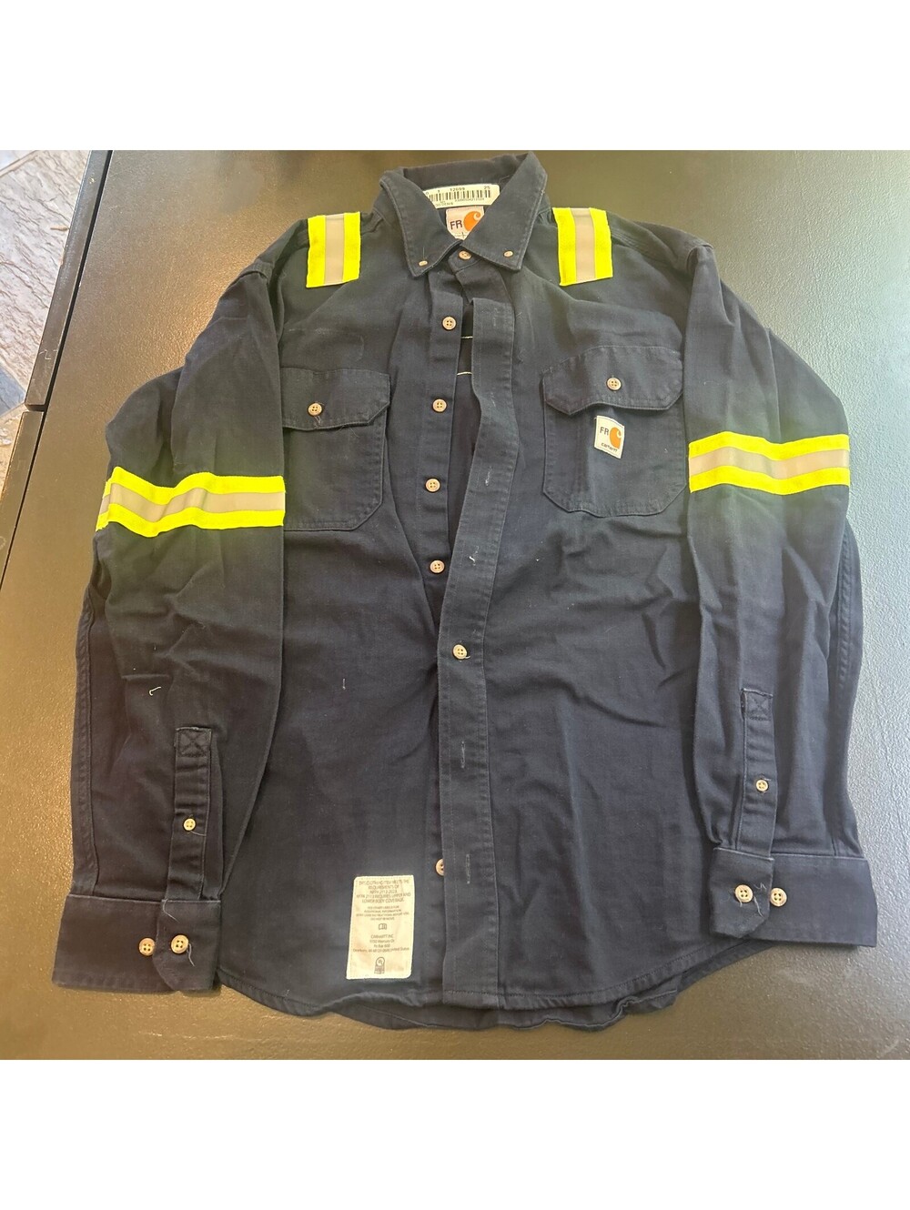 Vintage Carhartt FR Work Shirt Medium Navy Flame Resistant Cotton Nylon